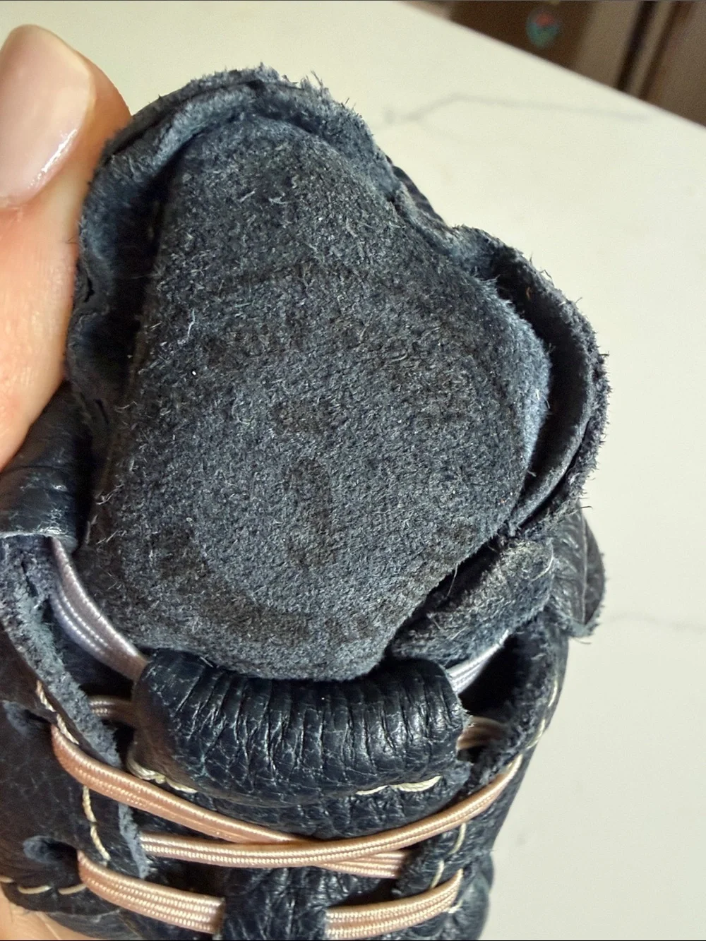 Freshly Picked Navy Blue Leather Baby Moccasins with Tan Laces
